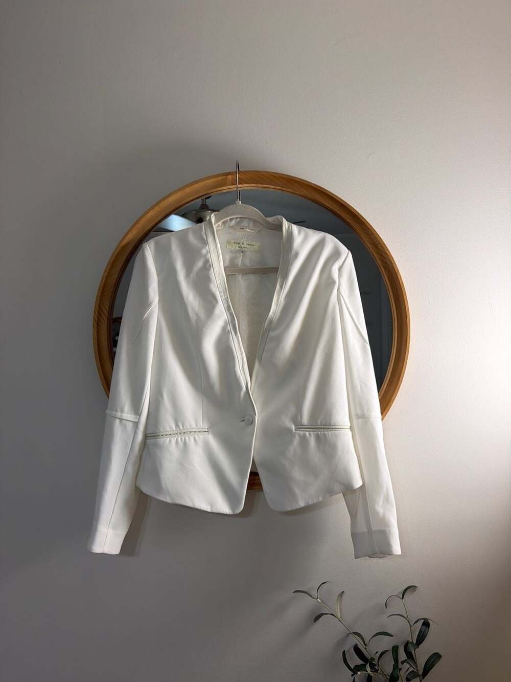 Rag & Bone Blake Pique‎ Ivory Blazer with Crocodile Embossed Leather Trim Size 6